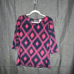 Miami Pink & Navy Geometric Ikat Print Blouse - Small